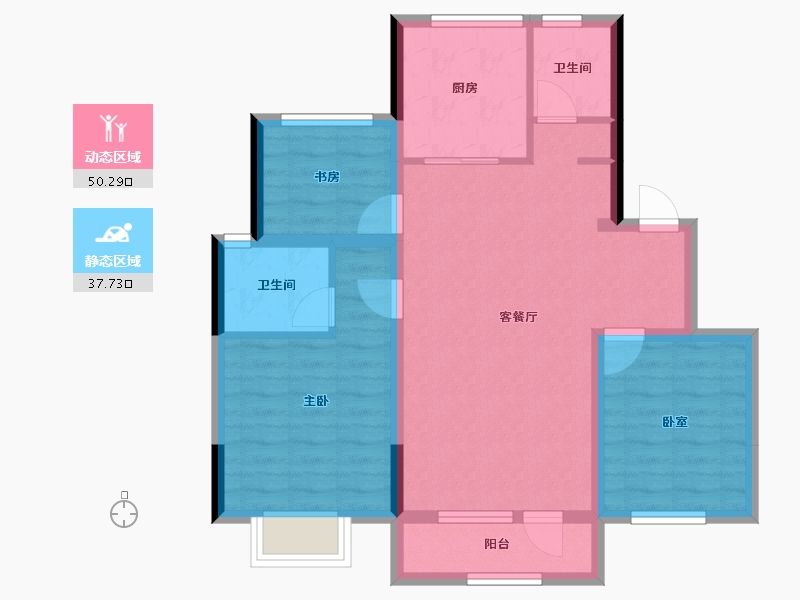 新疆维吾尔自治区-石河子市-金色兰庭-84.80-户型库-动静分区