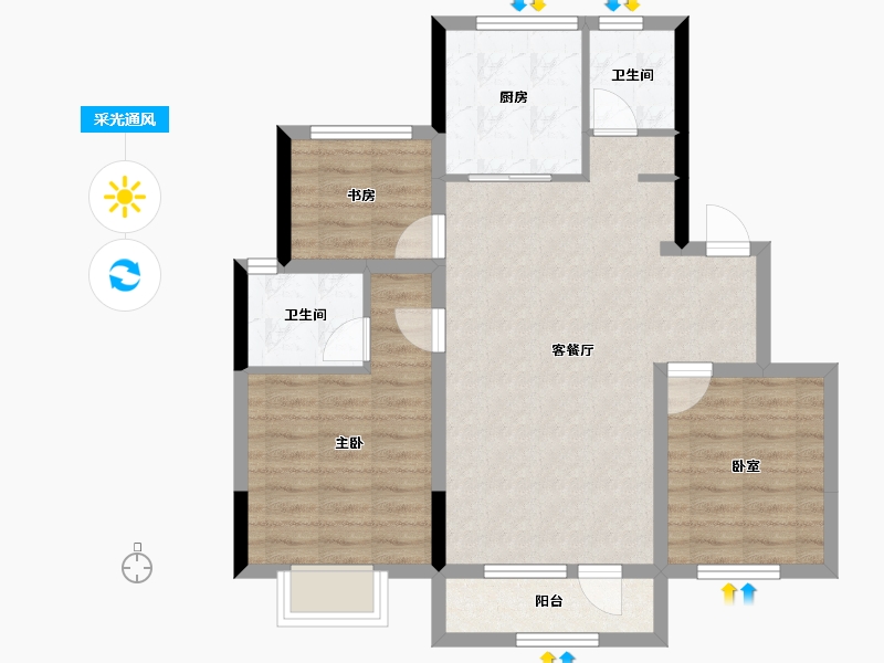 新疆维吾尔自治区-石河子市-金色兰庭-84.80-户型库-采光通风