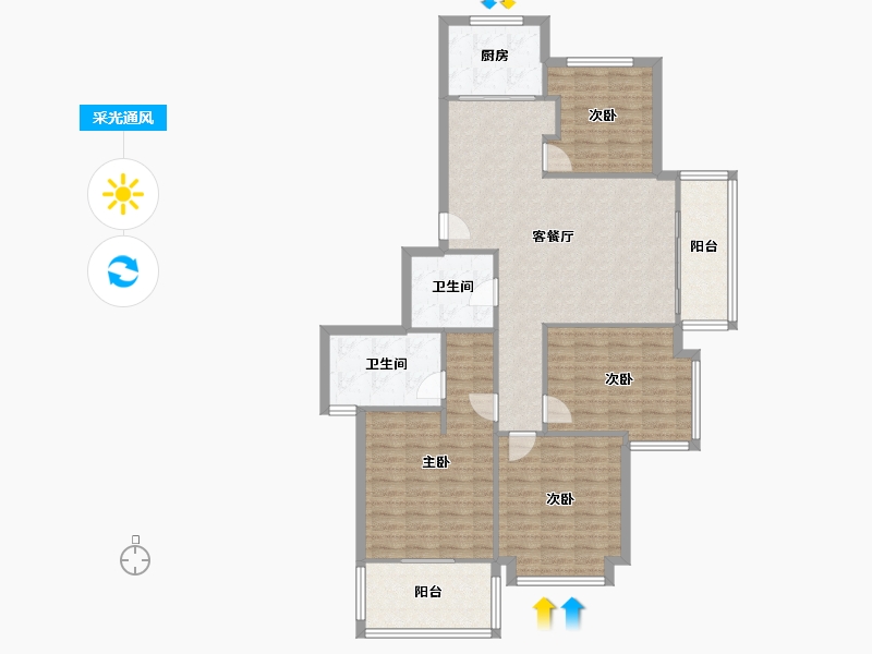 浙江省-宁波市-白金湾-115.65-户型库-采光通风