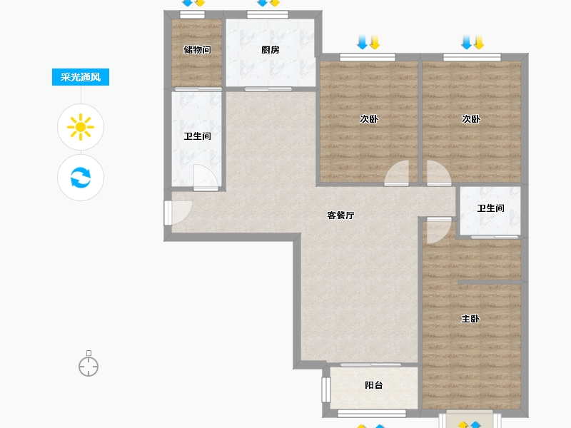 河南省-郑州市-中原万达-107.18-户型库-采光通风