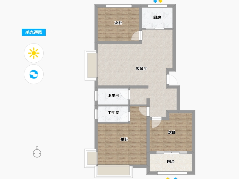 山东省-济南市-卓亚香格里-85.60-户型库-采光通风