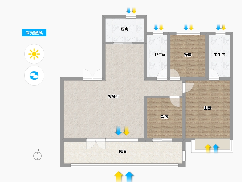 山东省-淄博市-观澜玖里-111.20-户型库-采光通风