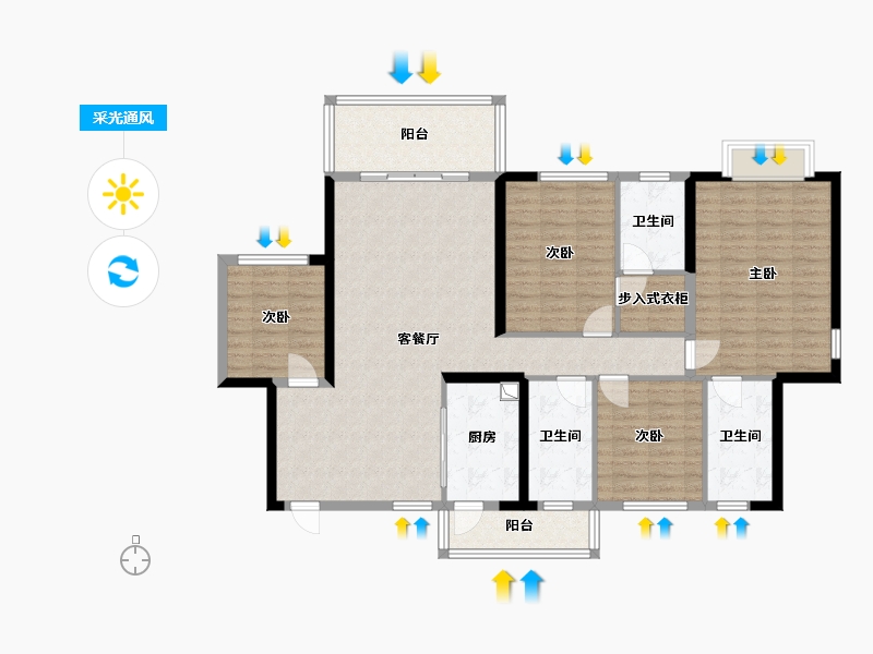 湖南省-长沙市-江山帝景-129.60-户型库-采光通风