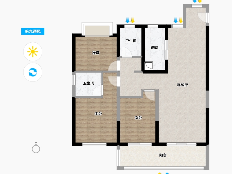 云南省-玉溪市-环球融创蔚蓝城-99.00-户型库-采光通风