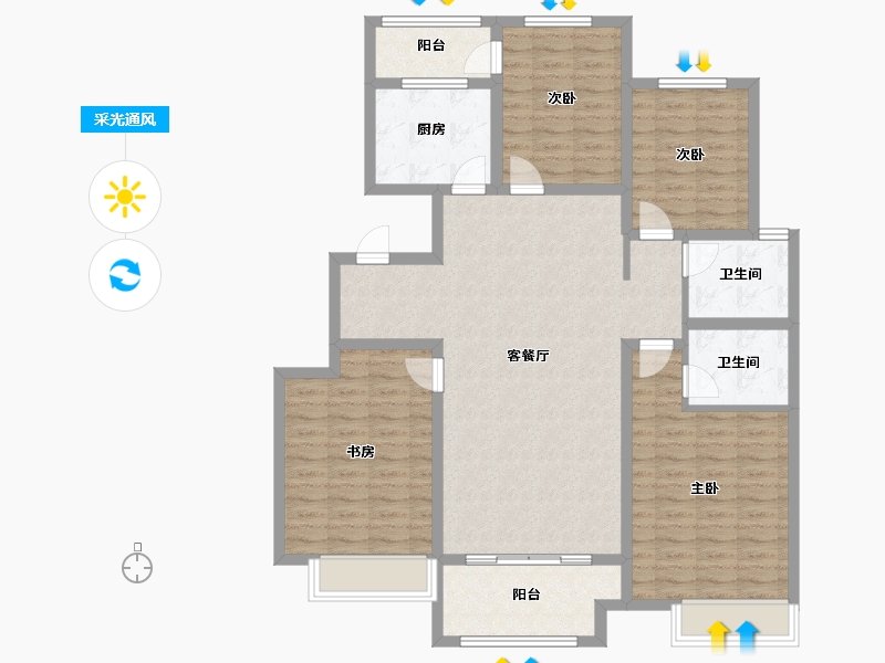 河南省-新乡市-正阳瑞园-122.35-户型库-采光通风