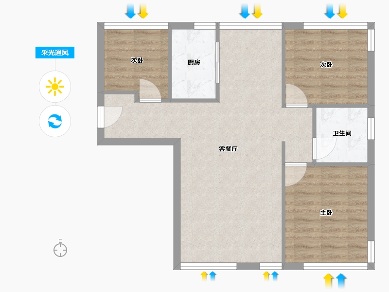 山东省-青岛市-纽约街区-南区-71.00-户型库-采光通风