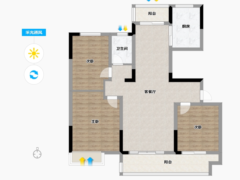 河南省-郑州市-郑西建业联盟新城-103.00-户型库-采光通风