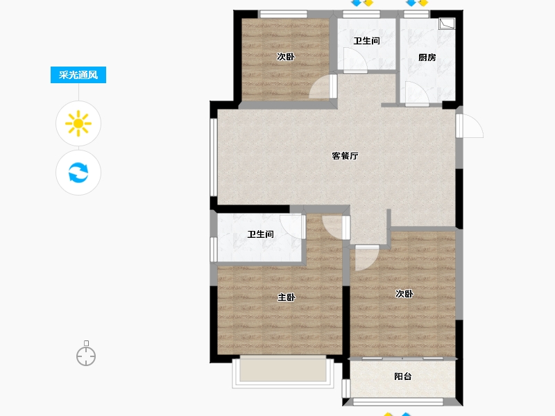 山东省-济南市-璟悦府-85.00-户型库-采光通风