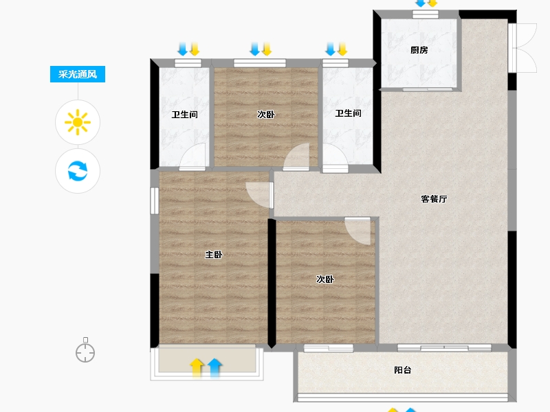 山东省-菏泽市-中央悦府-107.00-户型库-采光通风