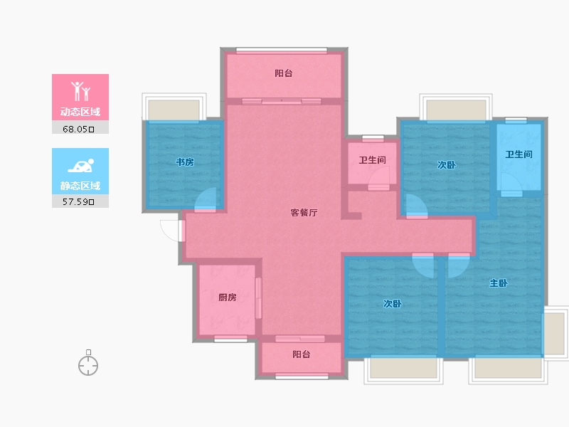 湖南省-株洲市-华晨格林水岸-110.78-户型库-动静分区