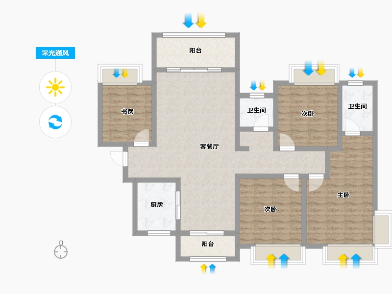 湖南省-株洲市-华晨格林水岸-110.78-户型库-采光通风