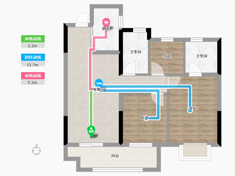 浙江省-嘉兴市-绿城滨河鸣翠府-69.67-户型库-动静线