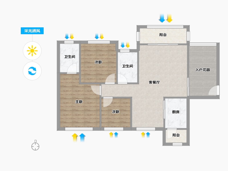 广东省-中山市-龙光海悦华庭-68.26-户型库-采光通风