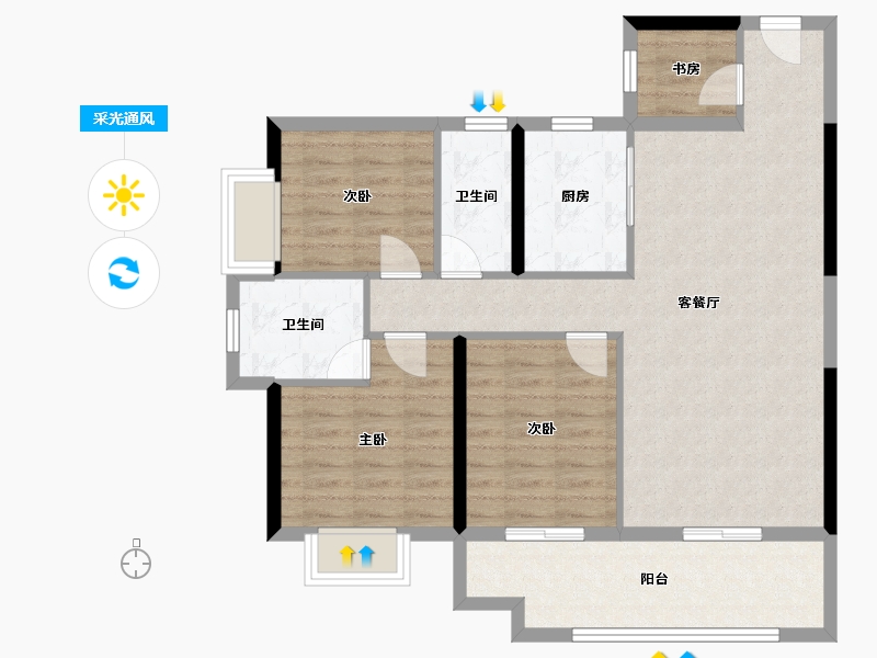 广东省-江门市-侨雅嘉裕花园-98.95-户型库-采光通风