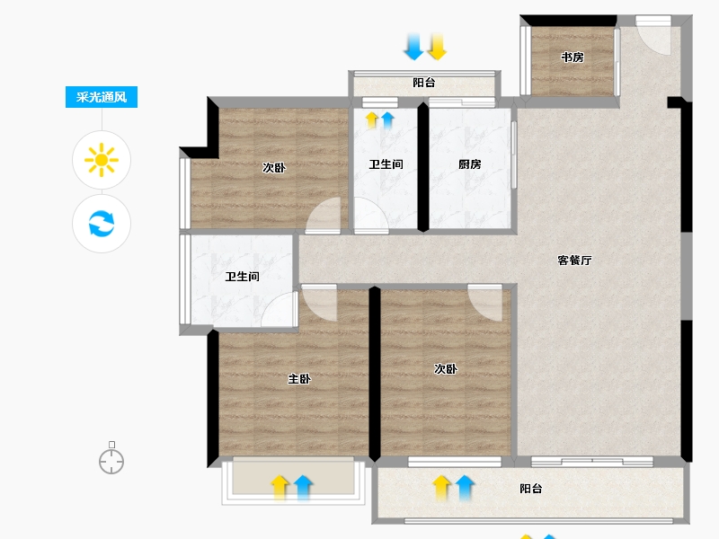 广东省-江门市-侨雅嘉裕花园-98.95-户型库-采光通风