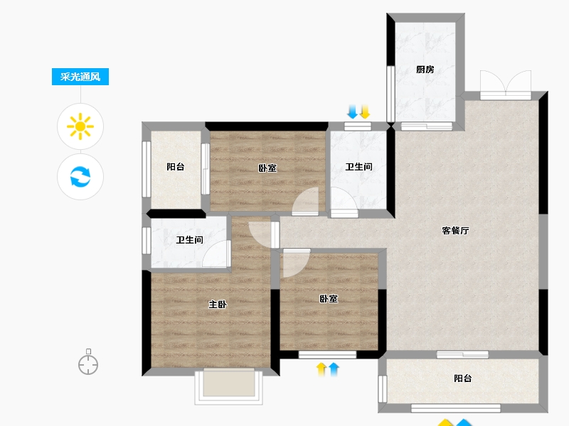 湖南省-郴州市-金盛·朝阳嘉园-85.23-户型库-采光通风