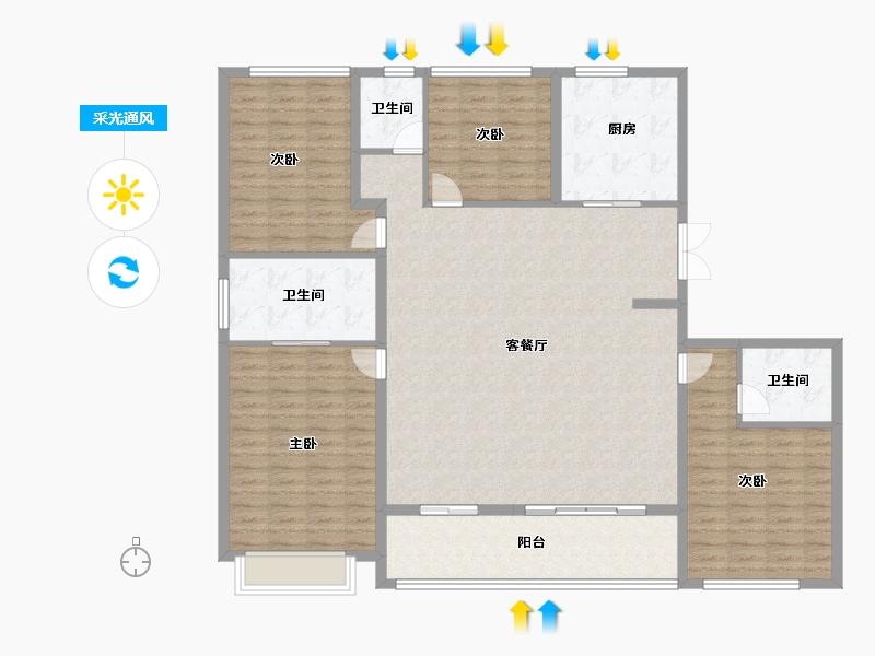 浙江省-金华市-云峯ONE-156.00-户型库-采光通风