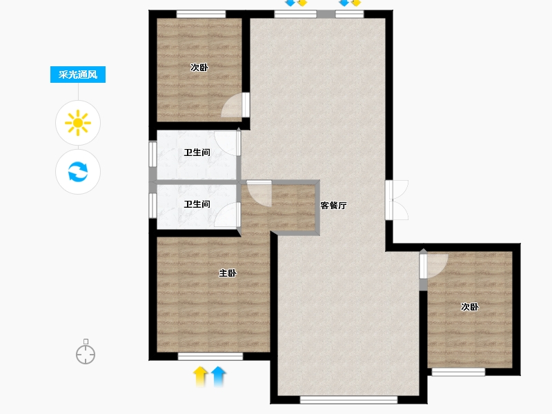 内蒙古自治区-包头市-方兴府-105.97-户型库-采光通风