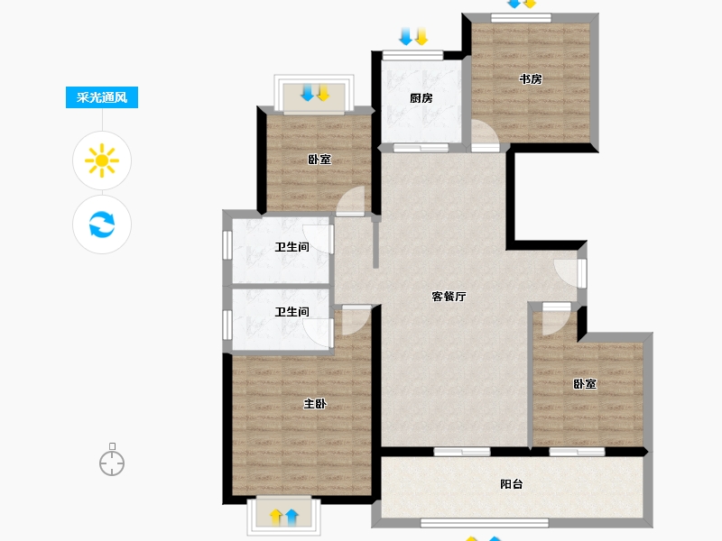 江苏省-盐城市-中海华樾-107.20-户型库-采光通风