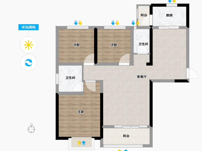 山东省-枣庄市-大都公园悦府B区-89.71-户型库-采光通风