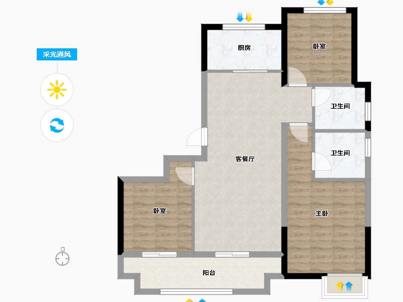 浙江省-嘉兴市-绿城滨河鸣翠府-87.46-户型库-采光通风