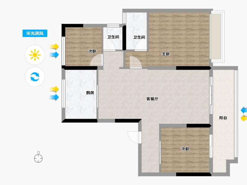 河南省-商丘市-碧桂园公园上城-106.45-户型库-采光通风