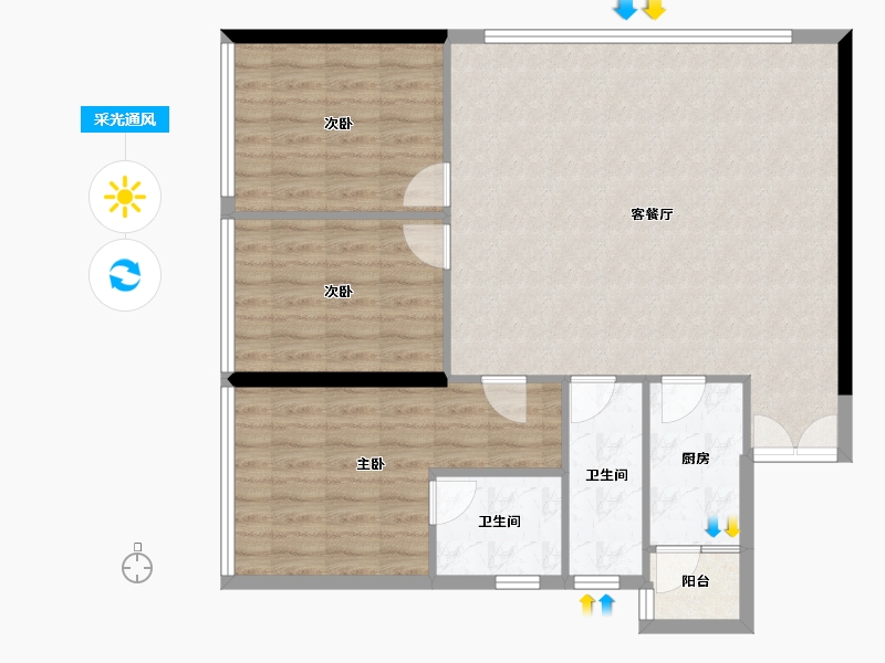 云南省-昆明市-润城学府公馆-96.44-户型库-采光通风