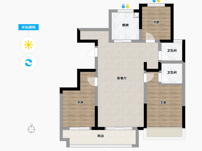 山西省-长治市-和平里 C户型-100.80-户型库-采光通风