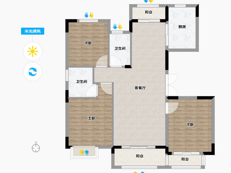 河南省-商丘市-金地书馨苑-120.02-户型库-采光通风