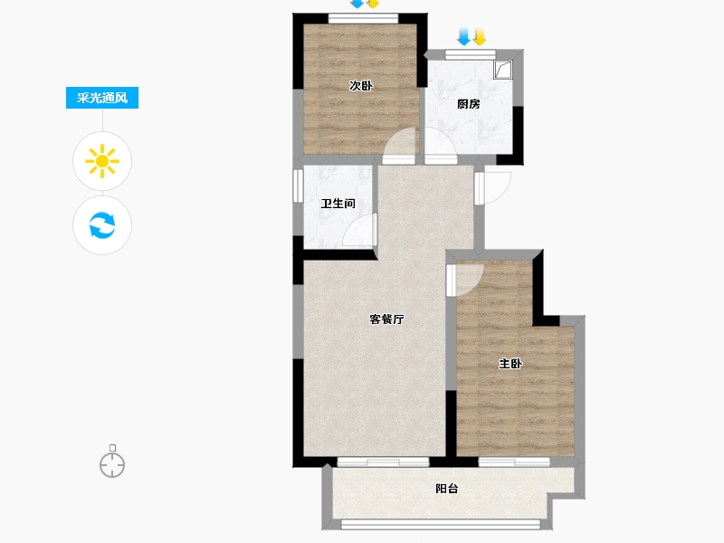 山西省-长治市-和平里 I户型-73.60-户型库-采光通风