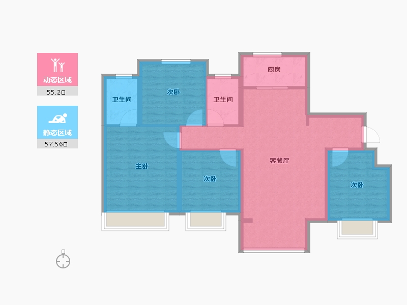 陕西省-西安市-中梁鎏金云玺 -101.40-户型库-动静分区