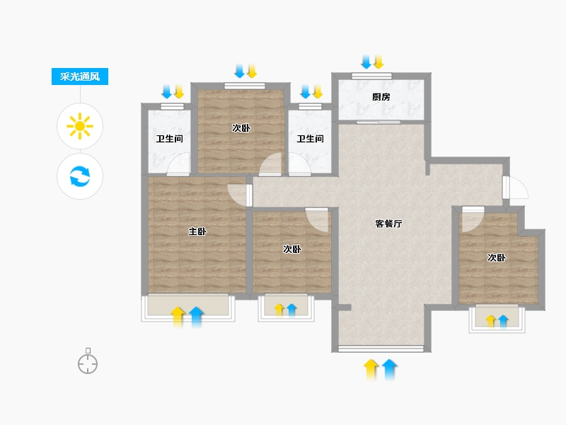 陕西省-西安市-中梁鎏金云玺 -101.40-户型库-采光通风