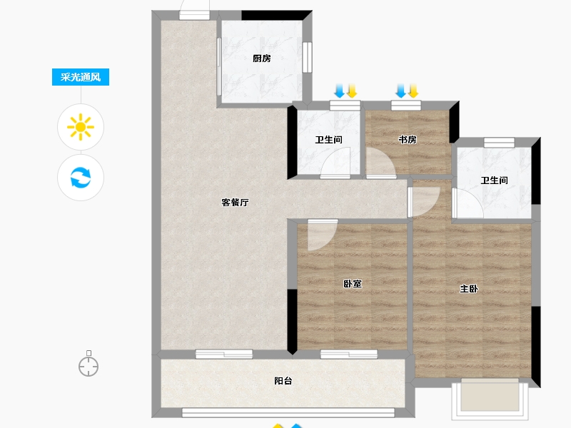 浙江省-杭州市-蓝城琉翠轩-75.68-户型库-采光通风