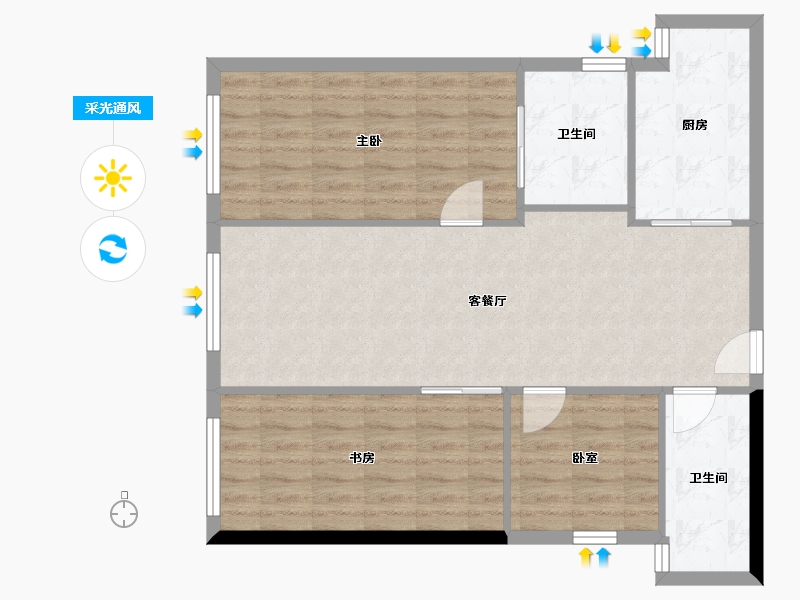 云南省-昆明市-润城学府公馆-82.43-户型库-采光通风