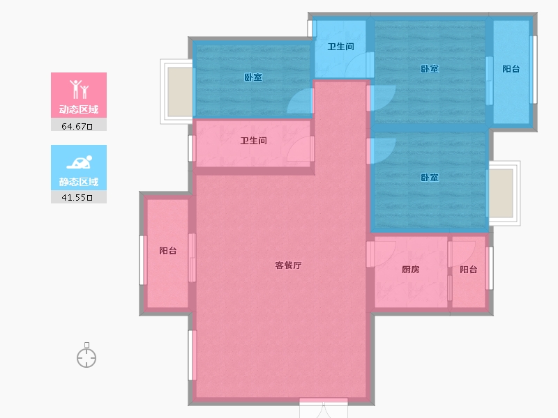 陕西省-汉中市-翠屏小区-95.19-户型库-动静分区