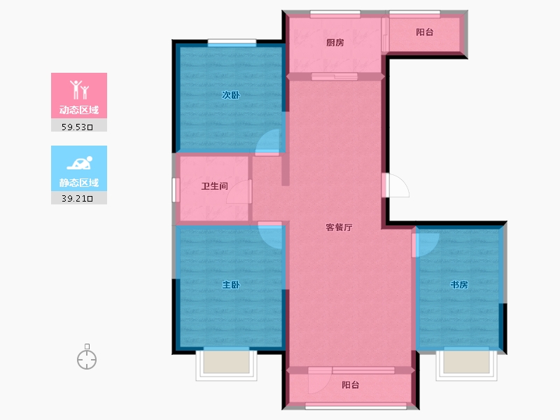 新疆维吾尔自治区-昌吉回族自治州-龙湖湾小区-96.00-户型库-动静分区