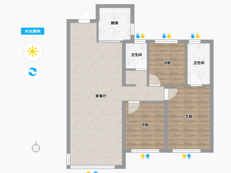 陕西省-西安市-华润置地港宸润府-76.46-户型库-采光通风