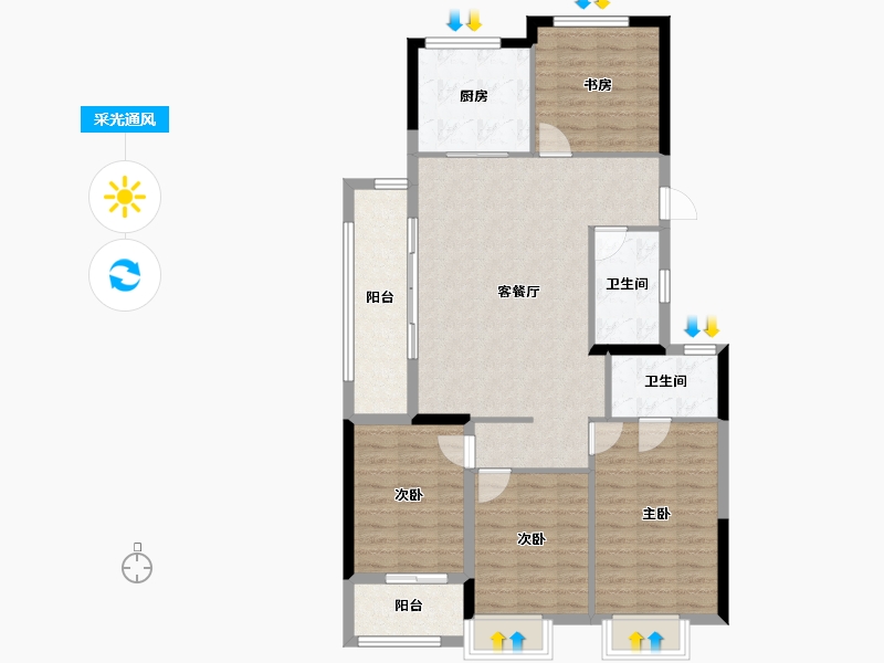 浙江省-杭州市-绿城宸岸印月-104.22-户型库-采光通风