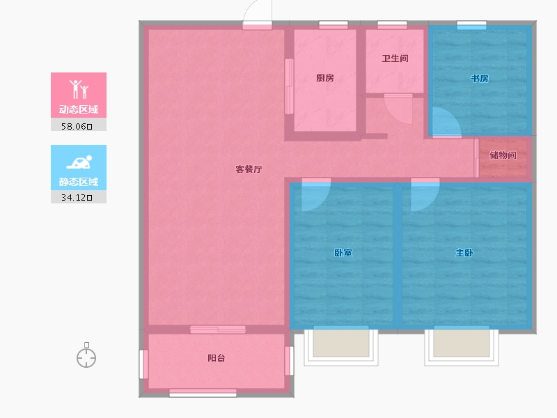 陕西省-渭南市-天汇润德园-91.08-户型库-动静分区