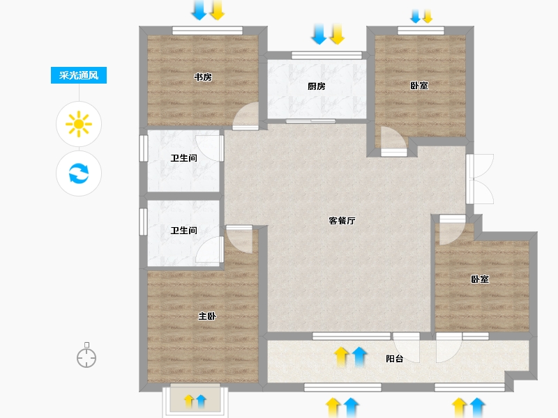 山东省-潍坊市-恒信弥水春风-110.12-户型库-采光通风