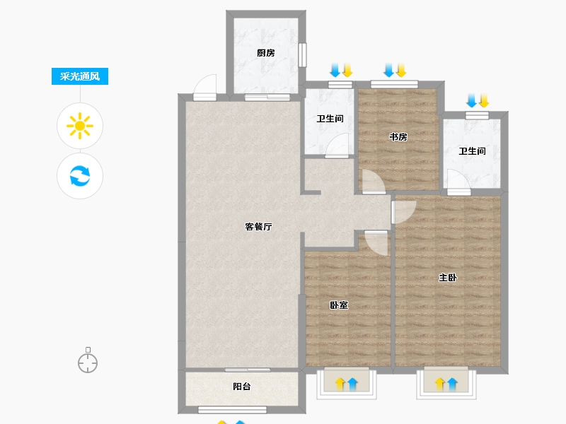 陕西省-西安市-绿地城-106.40-户型库-采光通风