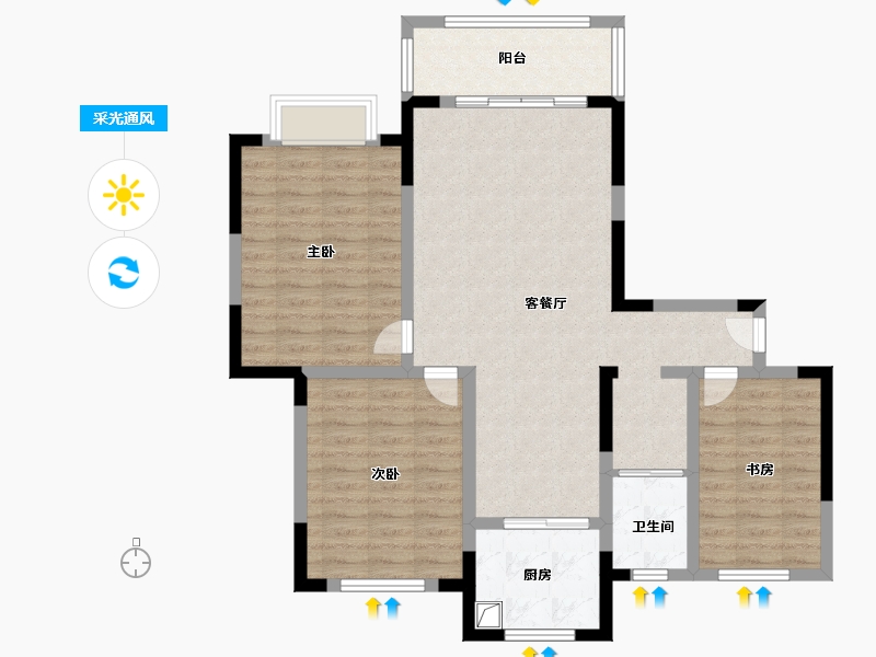 河南省-洛阳市-伊滨六号小区-96.00-户型库-采光通风