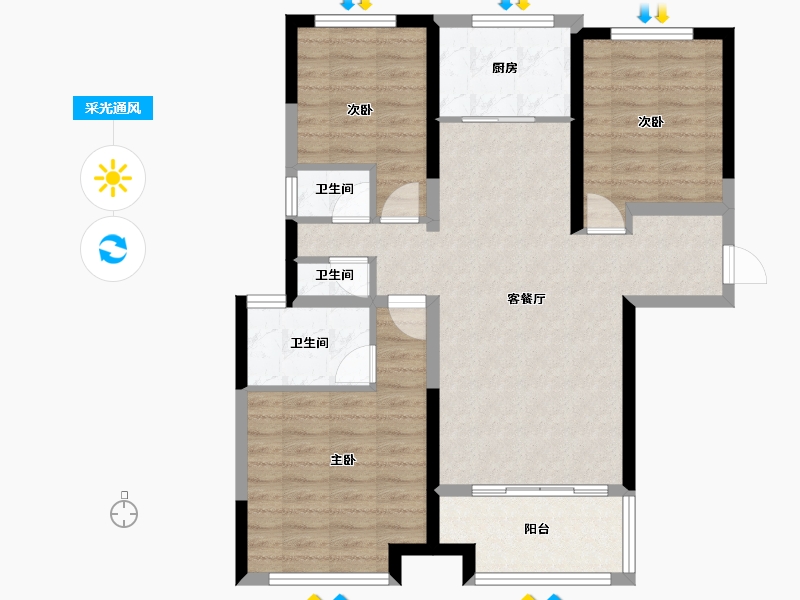 陕西省-延安市-金泰·和悦府-90.00-户型库-采光通风