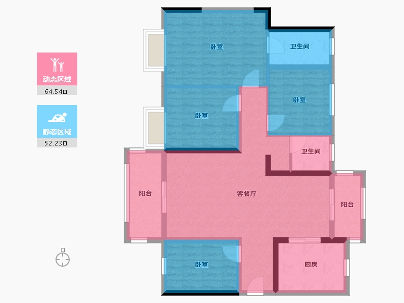 湖南省-长沙市-长沙北中心保利时代-124.80-户型库-动静分区