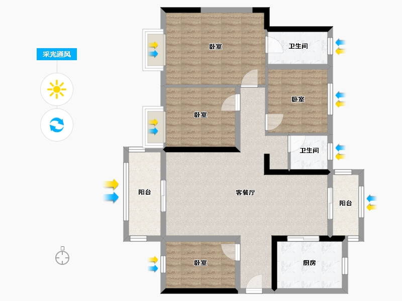 湖南省-长沙市-长沙北中心保利时代-124.80-户型库-采光通风