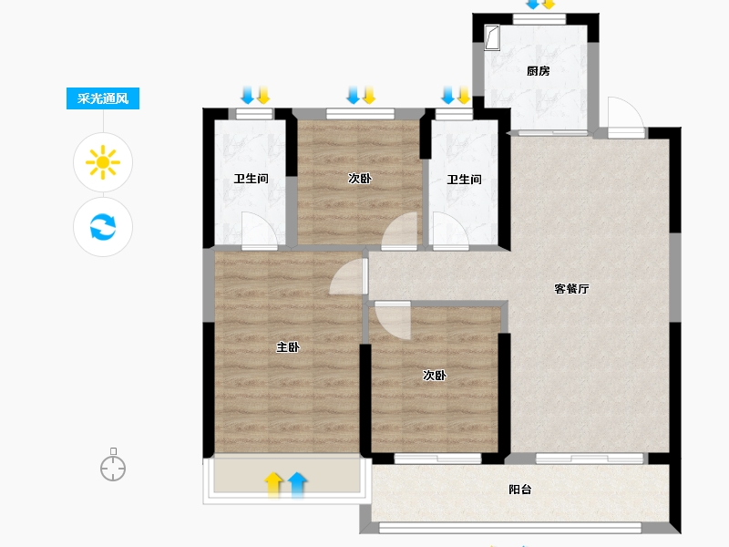 浙江省-台州市-龙湖天玺-87.20-户型库-采光通风