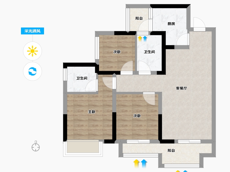 四川省-眉山市-德信眉州大院营销中心-72.80-户型库-采光通风