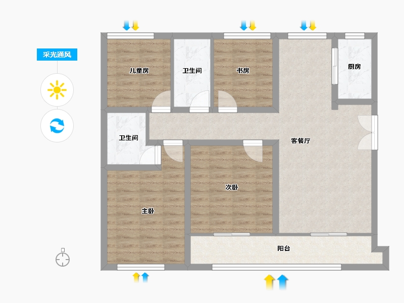 河南省-郑州市-正弘蓝堡湾-94.40-户型库-采光通风