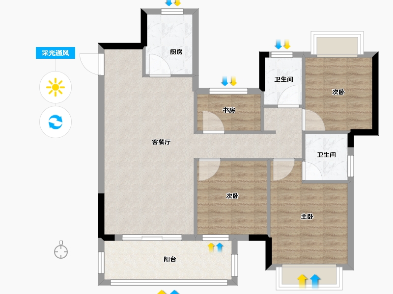 福建省-宁德市-华庭盛世-88.55-户型库-采光通风