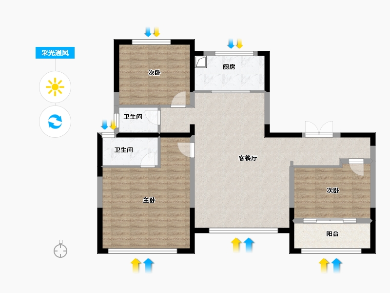 陕西省-渭南市-翰林苑小区-101.78-户型库-采光通风